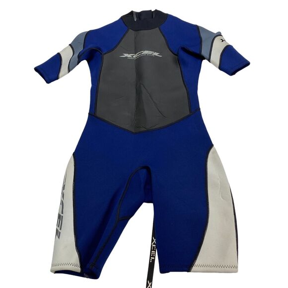 Xcel Axis 2mm Hydroflex Shorty Wetsuit Size Small Navy Gray Nylon Back Zipper - Picture 4 of 16
